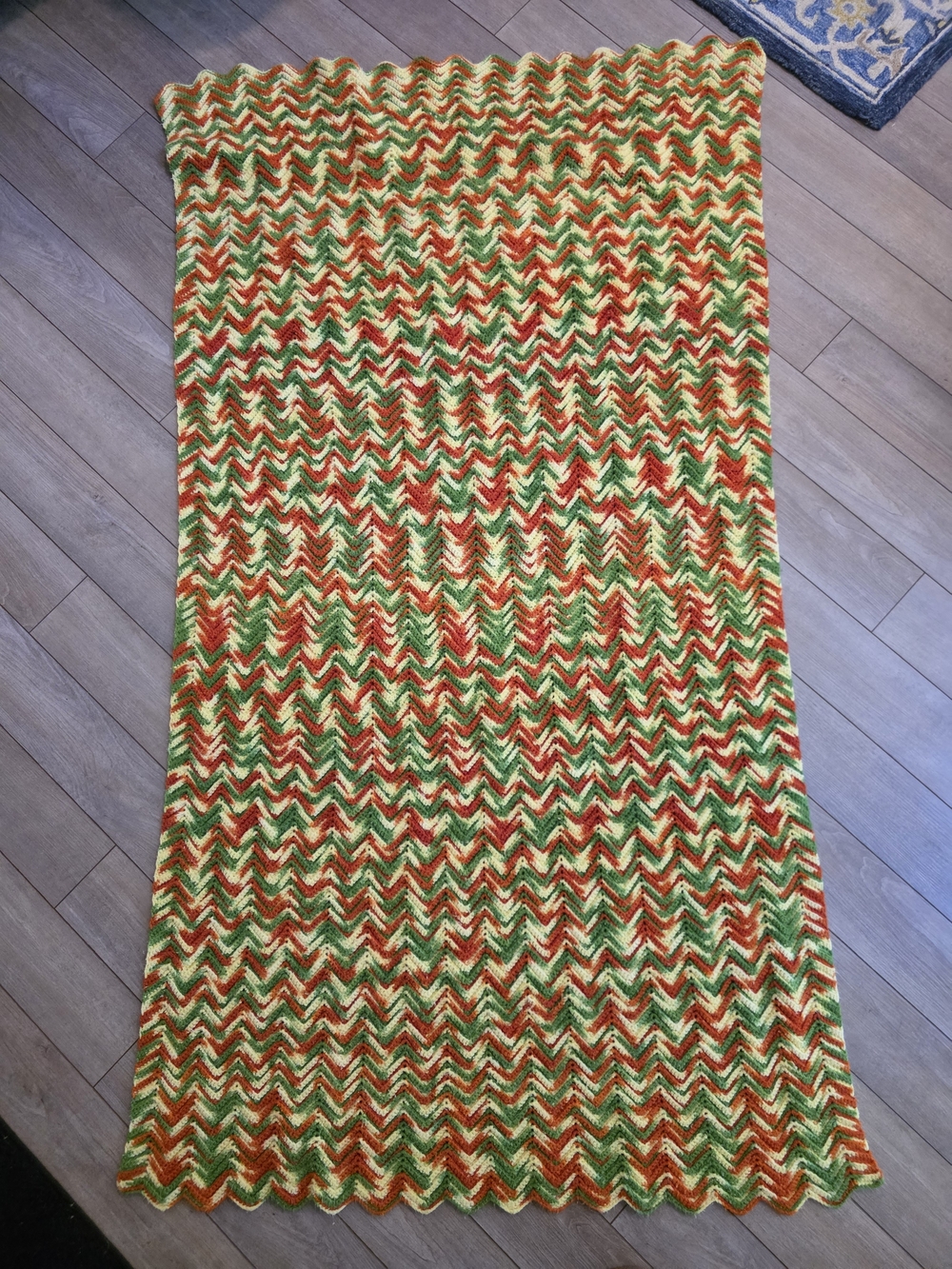 Vibrant Chevron Knit Throw Blanket - Green, Orange & Cream
